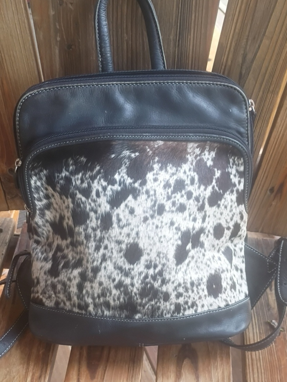 Overland Black and White Cowhide Leather womens Backpack Purse